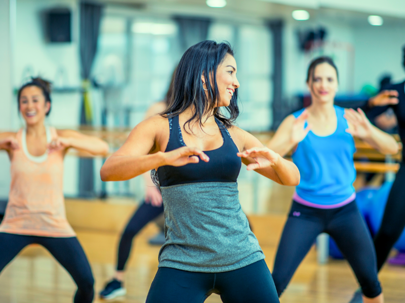 Women dancing in a Zumba group exercise class